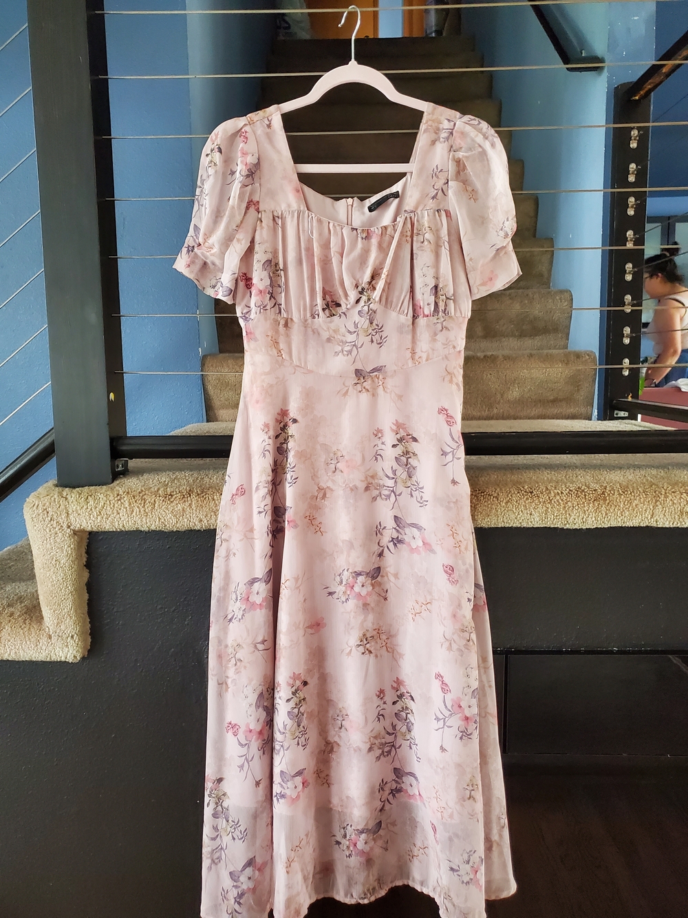 Pastel Pink Floral Maxi Dress with Puff Sleeves